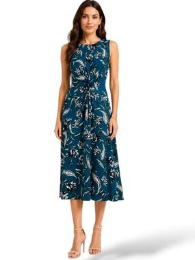 VINCE CAMUTO Front Twist Fit & Flare Paisley Print Midi Dress Keyhole Back Sz 8
